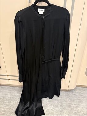 DKNY Black Silk-Blend Button Front Midi Dress